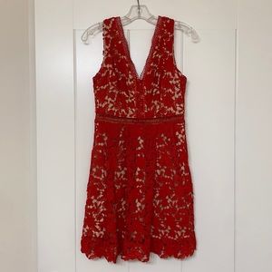 Red Lace Dress with Nude Lining